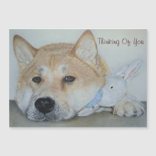 Carte Magnétique beau chien akita pensant à vous