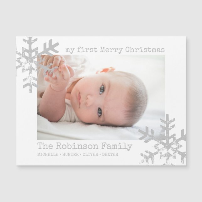 Carte Magnétique Bébé blanc 1er Noël Photo Snowflakes (Devant)