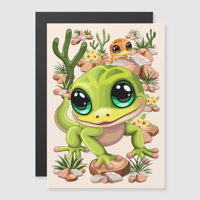 Carte Magnétique Bébé Geckos jote personnages de dessin (Devant / Derrière)
