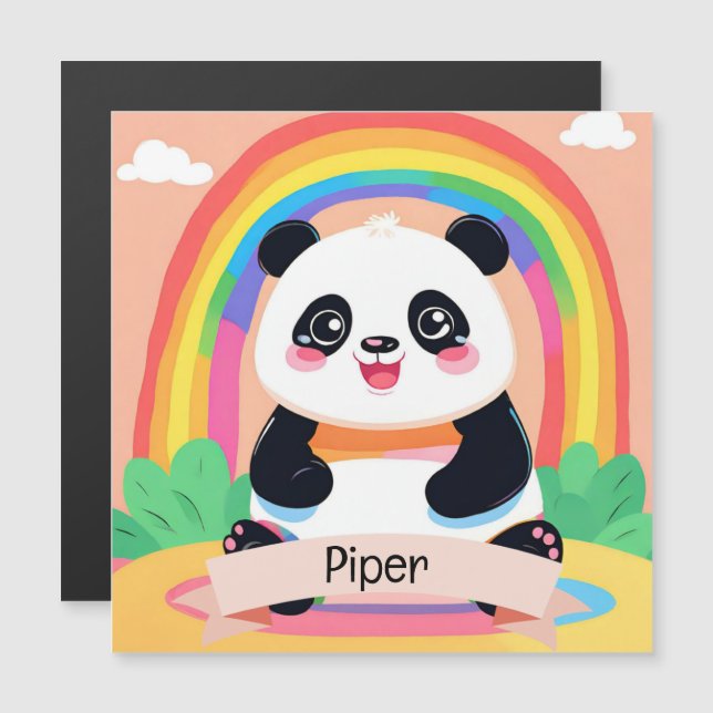 Carte Magnétique Bébé mignon Panda arc-en-ciel (Devant / Derrière)