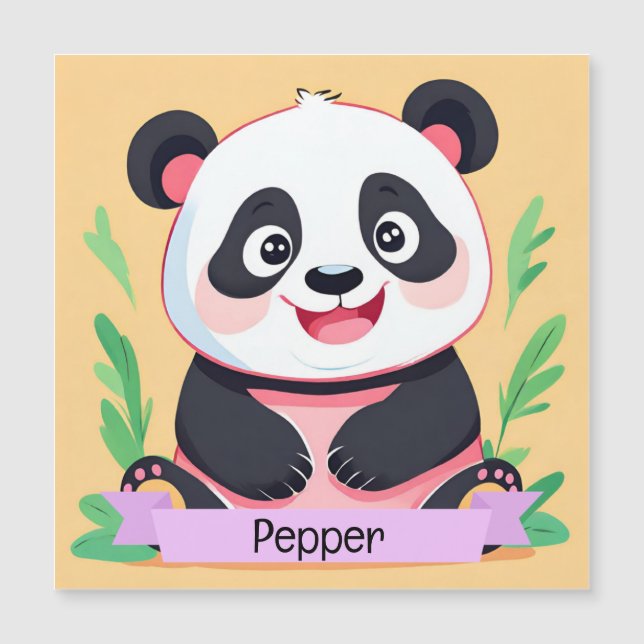 Carte Magnétique Bébé mignon Panda Nom personnalisé (Devant)