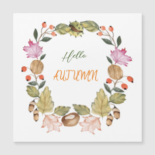 Carte Magnétique Belle aquarelle couronne d'automne de postc feuill