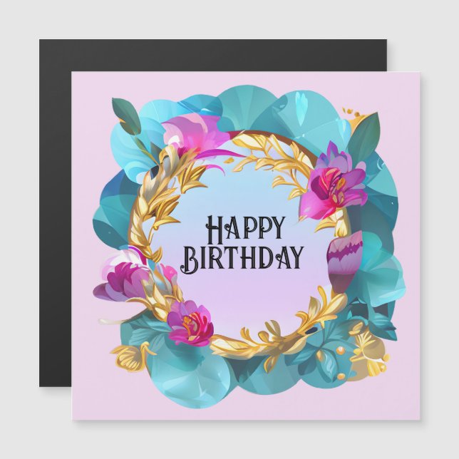 Carte Magnétique Belle couronne florale d'anniversaire (Devant / Derrière)