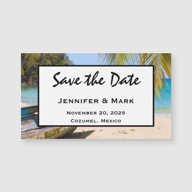 Carte Magnétique Belle Plage tropicale Mariage Sauvez la date (Devant)