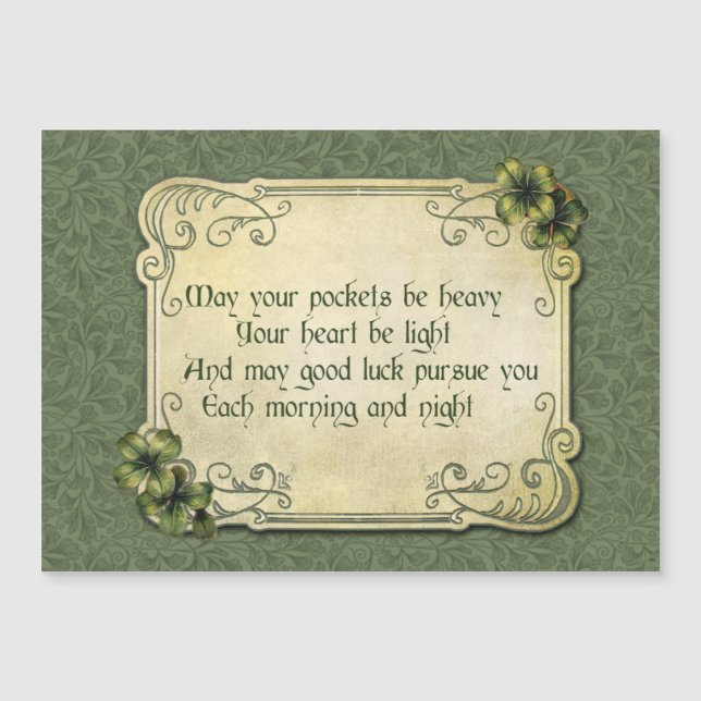 Carte Magnétique Bénédiction irlandaise vintage et Shamrocks (Devant)