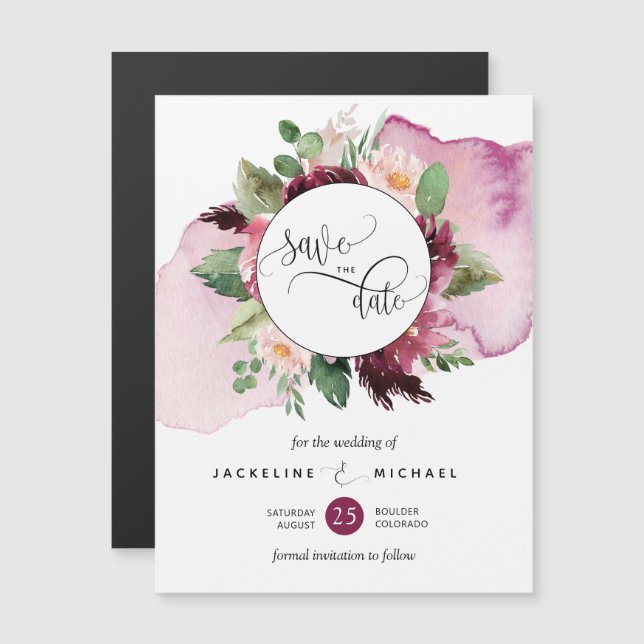 Carte Magnétique Berry, Blush Floral Wedding Enregistrer La Date Ma (Devant / Derrière)
