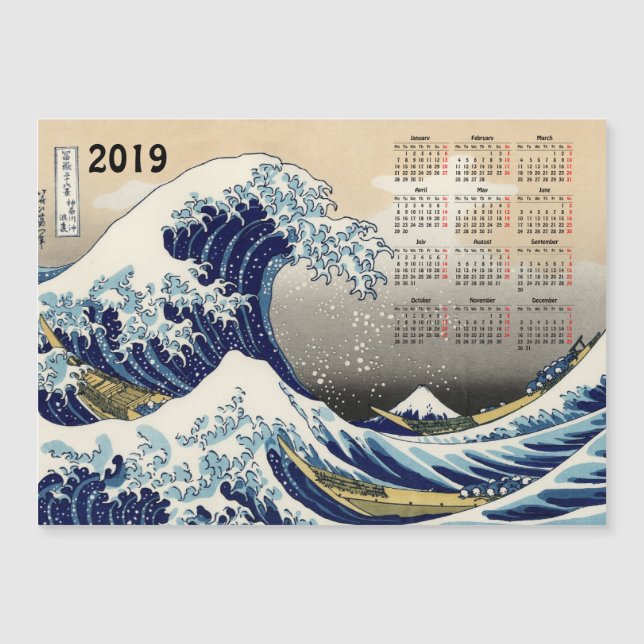 Carte Magnétique Big Wave au large de Kanagawa 2019 calendrier cart (Devant)