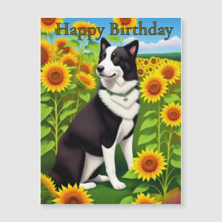 Carte Magnétique Birthday Dog with Sunflower 