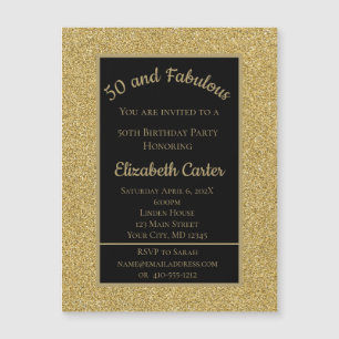 Carte Magnétique Black and Gold Glitter 50 et merveilleux Anniversa