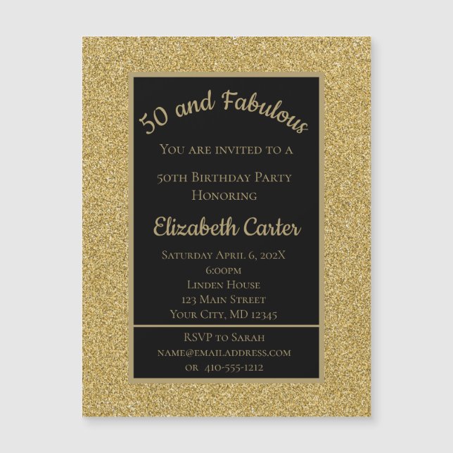 Carte Magnétique Black and Gold Parties scintillant 50 et Fabulous  (Devant)