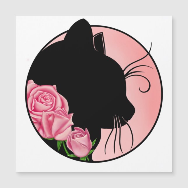 Carte Magnétique Black cat and roses (Devant)