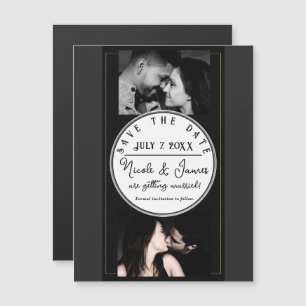 Carte Magnétique Black Grey Or moderne minimal Enregistrer la date