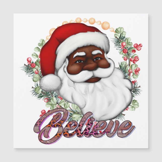 Carte Magnétique Black Père Noël Believe Melanin Man Christmas Chev (Devant)