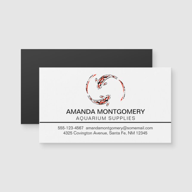 Carte Magnétique Black & Red Japanese Koi Fish Artistic (Devant / Derrière)