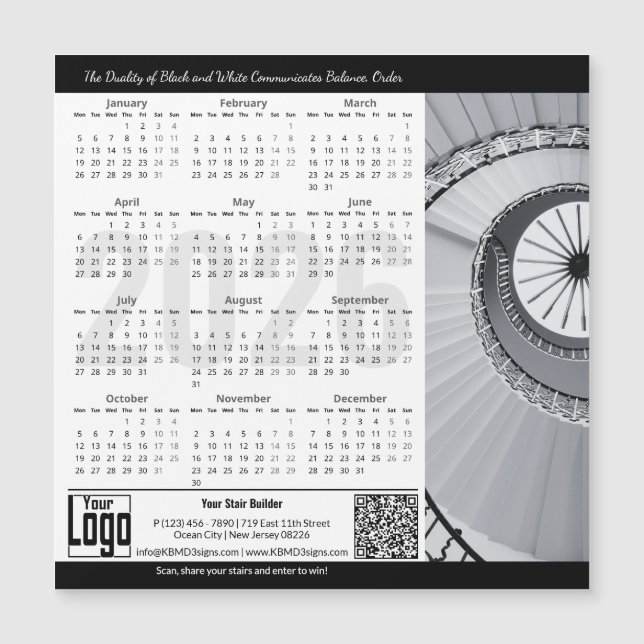 Carte Magnétique Black White Classic Appeal Magnetic 2026 Calendar (Devant)