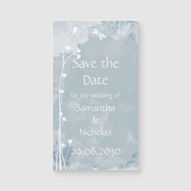 Carte Magnétique Bleu ardoise libellule Petit Mariage de fleurs bla (Devant)