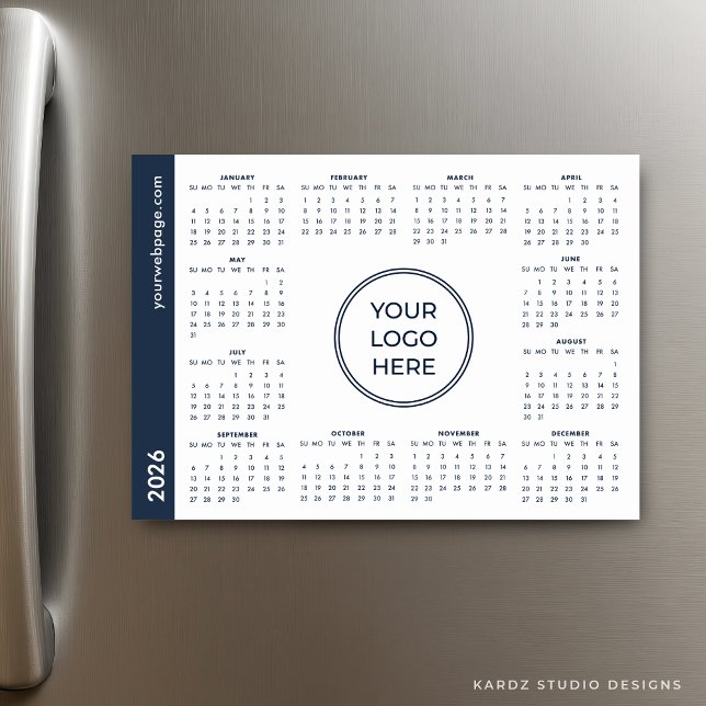 Carte Magnétique Bleu blanc logo commercial 2026 Calendrier magnéti (Calendar shown in 5 x 7 inches.)