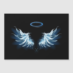 Carte Magnétique Blue Glowing Angel Wings on black background