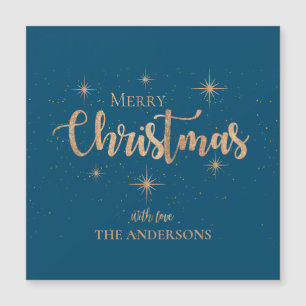 Carte Magnétique Blue Gold Stars Typographie Nom Joyeux Noël