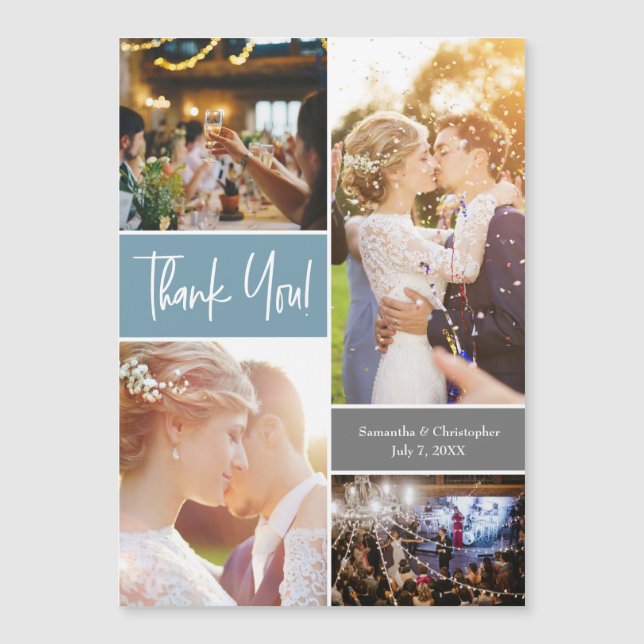 Carte Magnétique Blue Mariage Photo Collage Vertical merci (Devant)
