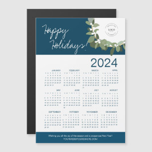 Carte Magnétique Blue Modern Wreath Your Logo ici Calendrier 2024