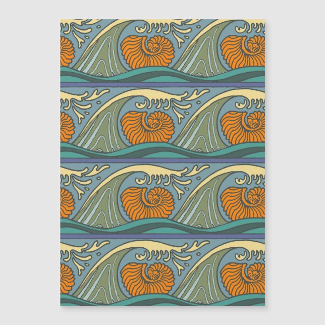 Carte Magnétique Blue Ocean Waves Nautilus Seashell Motif Nouveau (Devant)