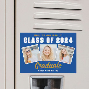 Carte Magnétique Blue Photo Collage Classe de 2024 Graduation Magne