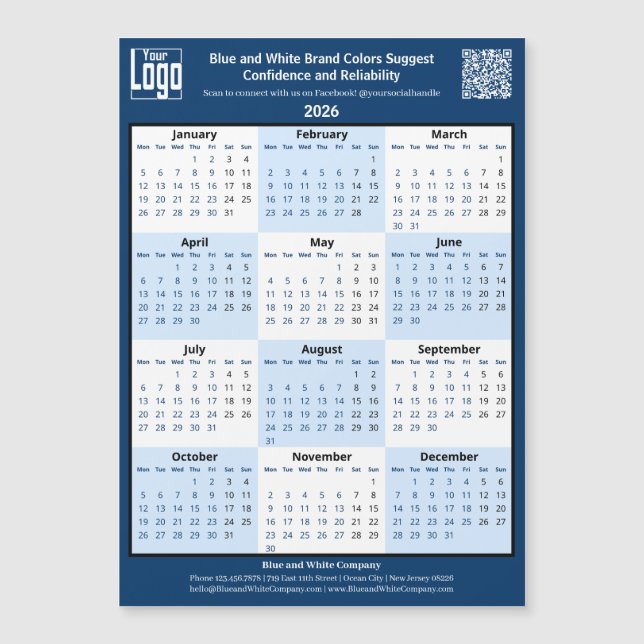 Carte Magnétique Blue White Black Your Logo 2026 Magnetic Calendar (Devant)