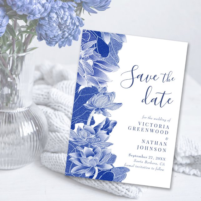 Carte Magnétique Blue White Lotus Floral Chinoiserie Enregistrer la (Créateur téléchargé)