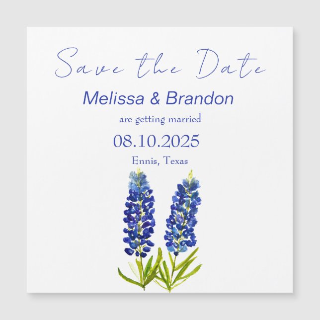 Carte Magnétique Bluebonnets Blue Floral Texas Rustic Mariage (Devant)