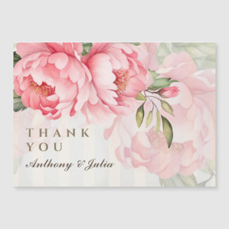 Carte Magnétique Blush Peony Striped Wedding Thank YouMagnetic Card