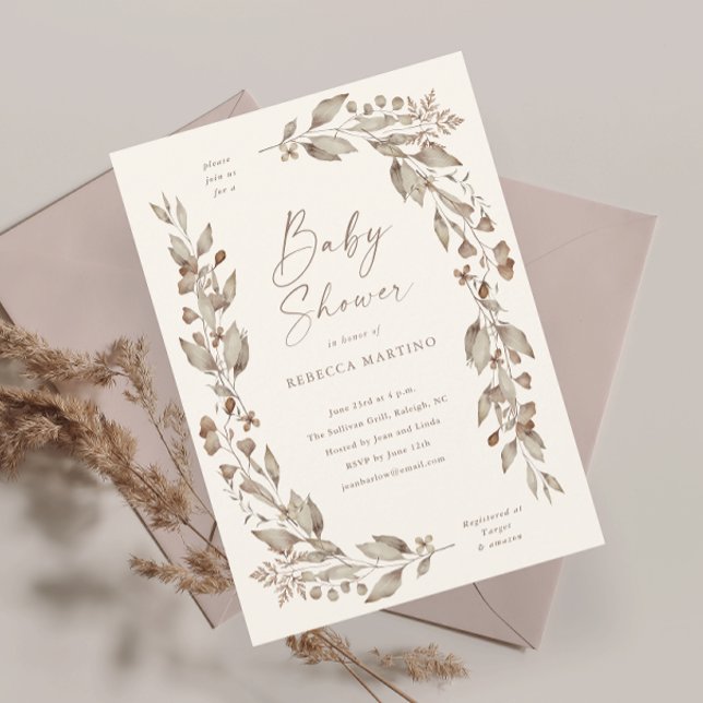 Carte Magnétique Boho Fleur sauvage élégant Baby shower floral aima (Boho wildflower elegant floral ivory gender neutral baby shower invitation.)