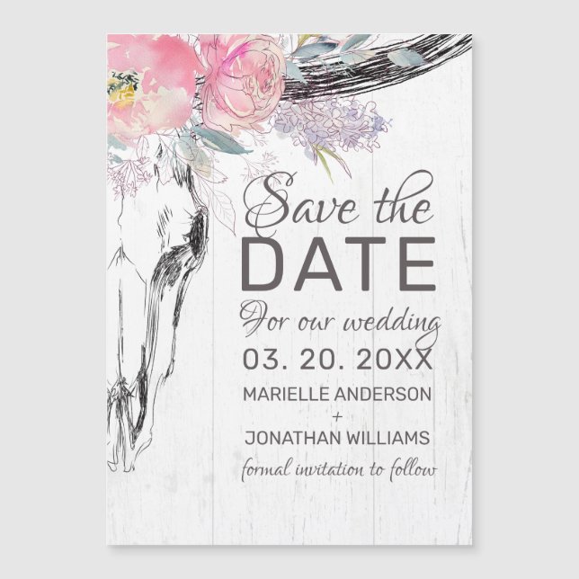 Carte Magnétique Boho floral moelleux de la vache rustique Sauvez l (Devant)