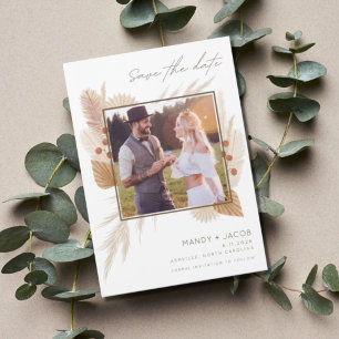 Carte Magnétique Boho Pampas Grass Photo Mariage Enregistrer La Dat