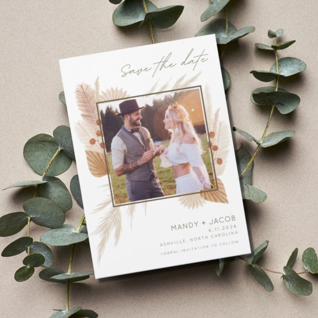 Carte Magnétique Boho Pampas Grass Photo Mariage Enregistrer La Dat (Créateur téléchargé)