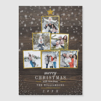 Carte Magnétique Bois rustique et cadre photo doré Arbre de Noël
