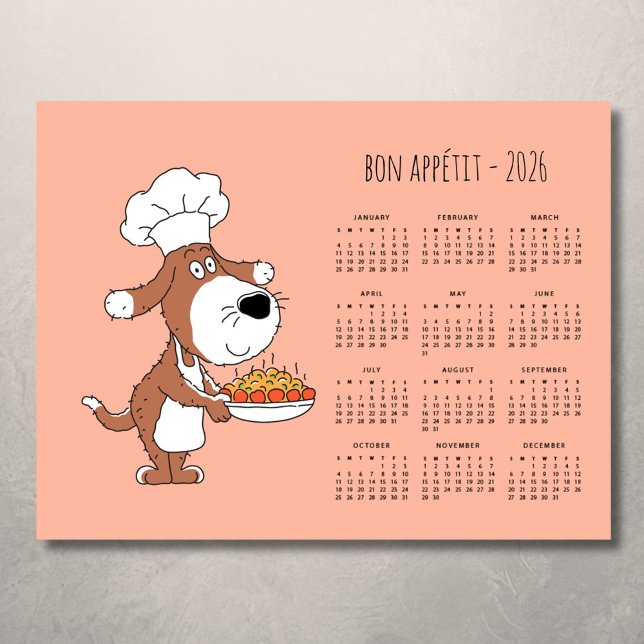 Carte Magnétique Bon Appétit Cartoon Chef Cook Dog Calendar 2026 (Créateur téléchargé)