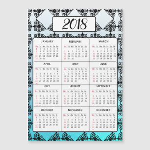 Carte Magnétique Bonne année 2018 Aqua Bleu Calendrier magnétique