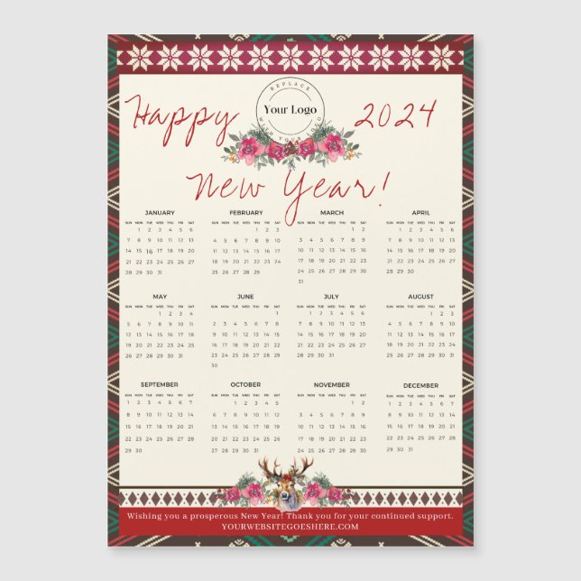Carte Magnétique Bonne année 2024 Calendrier magnétique Logo person (Devant)