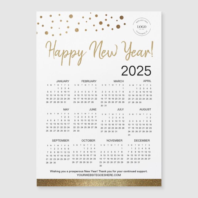 Carte Magnétique Bonne année 2025 Calendrier Votre Logo Gold (Devant)
