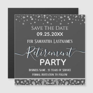 Carte Magnétique Bonne retraite Argent Confetti Enregistrer la date