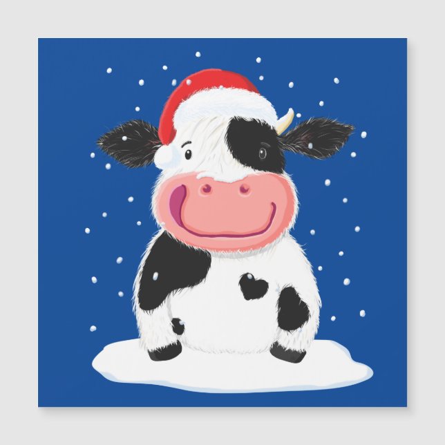 Carte Magnétique Bonne Vache Holstein Dans La Neige De Noël (Devant)