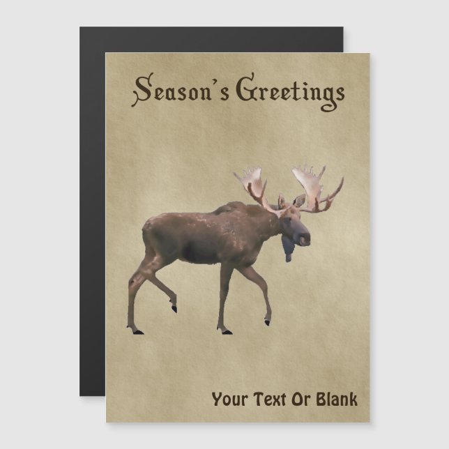 Carte Magnétique Bonnes Fêtes - Bull Moose Sur Vieux Papier (Devant / Derrière)