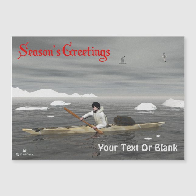 Carte Magnétique Bonnes Fêtes - Inuit Kayak (Devant)