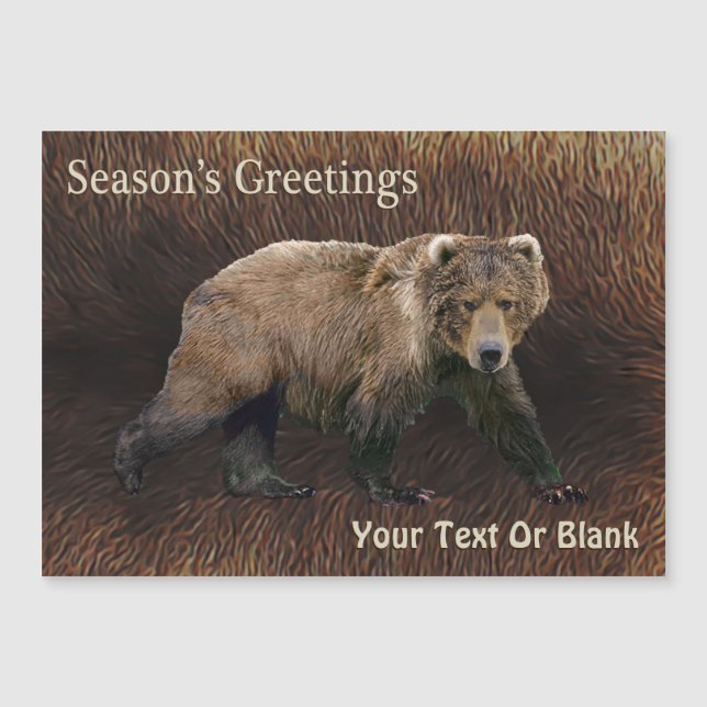 Carte Magnétique Bonnes Fêtes - Ours Kodiak Sur Fourrure De Caribou (Devant)