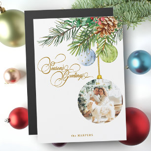 Carte Magnétique Bonnes Fêtes Pine Noël Ornement Photo