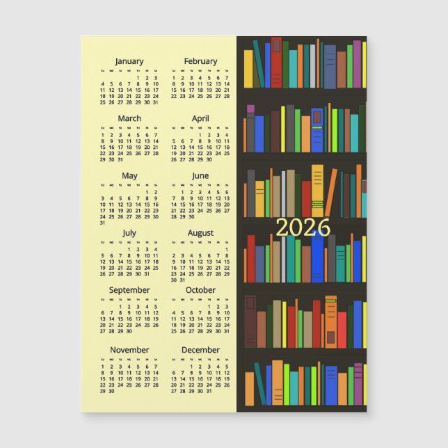 Carte Magnétique Bookshelves 2026 Calendar Magnetic Card (Devant)