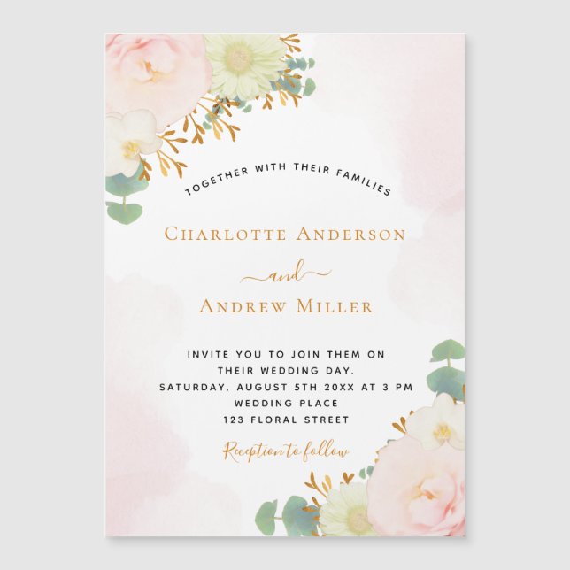 Carte Magnétique Boucles d'aquarelle rose vif blanc aimant mariage (Devant)