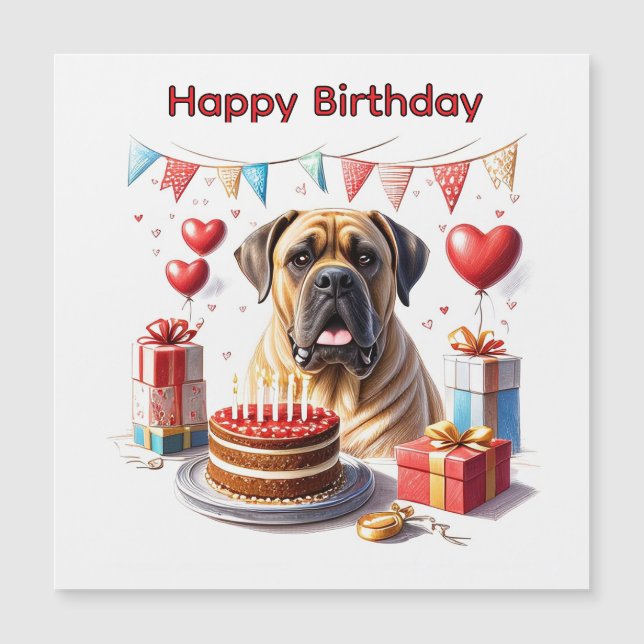 Carte Magnétique Bouledogue anglais Mastiff Anniversaire  (Devant)