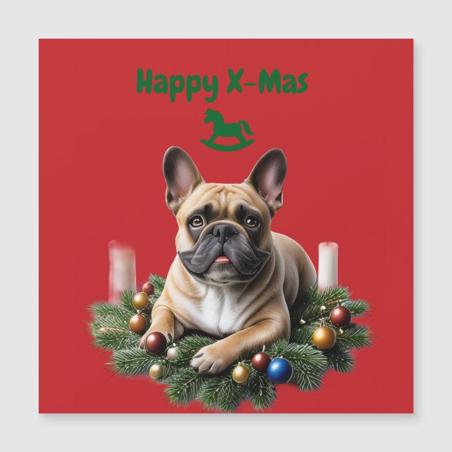 Carte Magnétique Bouledogue français Bulldog français Noël (Devant)